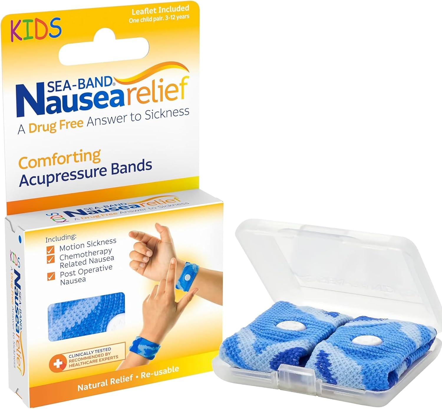 Sea-Band Travel & Motion Sickness And Nausea Relief Acupressure Wristband - Kids (Blue), 1 Pair