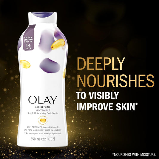 Olay Age Defying Body Wash For Women With Vitamin E, 24Hr Moisturizing, 22 Fl Oz (Pack Of 4)