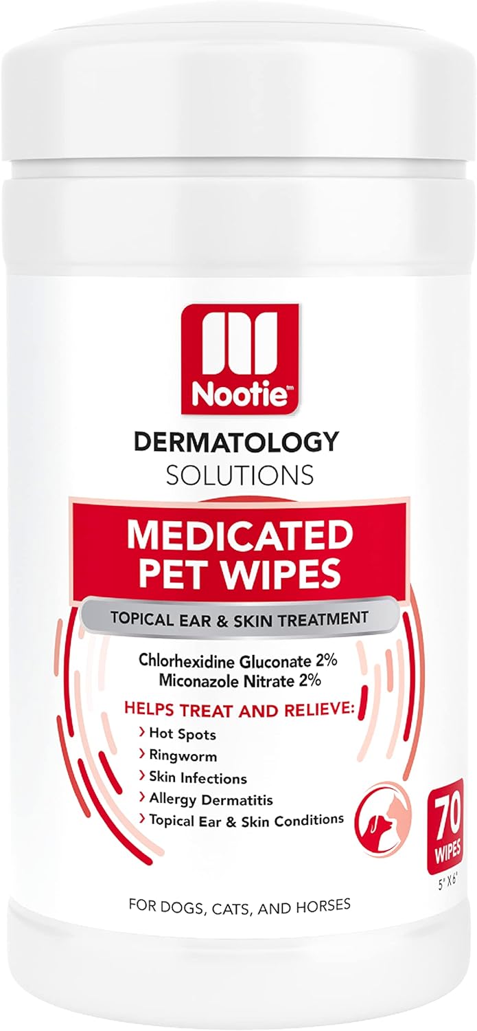 Nootie Medicated Dog Wipes, 2% Chlorhexidine and 2% Miconazole Formulated Pet Wipes for Dogs and Cats - 5"x 6" Size XL Wipes - 70 Count - Sold in Over 10,000 Vet Clinics and Pet Stores Worldwide