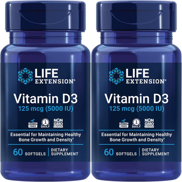 Life Extension Vitamin D3 125 Mcg (5000 Iu) – Promotes Bone Health, Brain Health And Immune Function – Non-Gmo – Gluten-Free – Two Pack – 2 X 60 Softgels