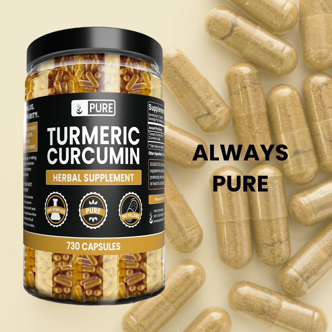 Pure Original Ingredients Turmeric Curcumin 730 Capsules No Magnesium Or Rice Fillers, Always Pure, Lab Verified : Health & Household