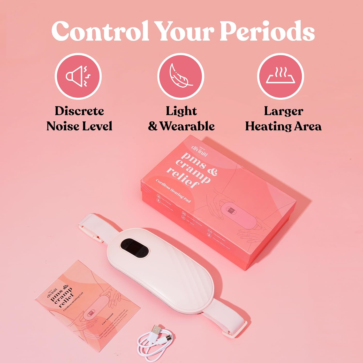 Portable Heating Pad For Period Cramps - Period Cramps Relief Menstrual Heating Pad Vibration Heating Pad For Pain, Rechargeable Battery, Cordless - Wireless Heating Pad With Massager Girlfriend Gifts : Health & Household