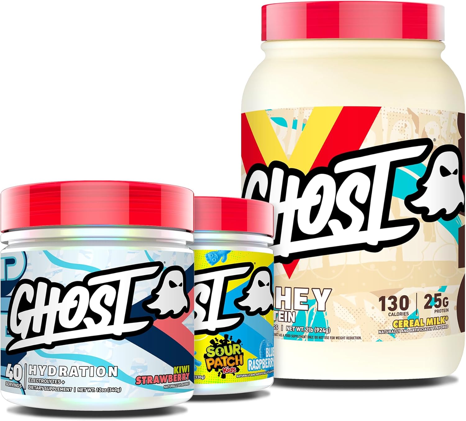 Ghost Bundles - Whey Protein Powder (Cereal Milk), Bcaa Amino Acids (Sour Patch Kids Blue Raspberry) & Hydration Electrolyte Powder (Kiwi Strawberry)