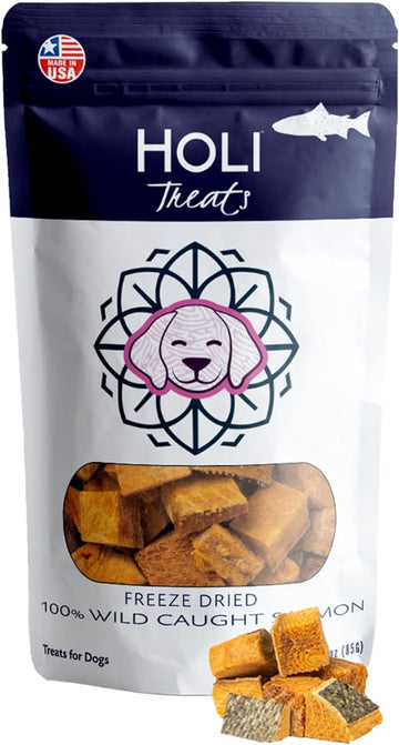 HOLI Freeze Dried Salmon Dog Treats - with Omega 3 and 6 Fish Oil - All Natural Dog Treats - Human Grade - Wild Caught Salmon - Made in USA - Grain Free - Diabetic Friendly