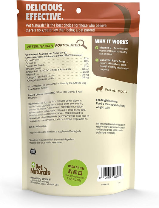 Pet Naturals Skin and Coat for Dogs with Dry, Itchy and Irritated Skin, 30 Chews - Salmon Oil, Vitamin E and Flax Oil - No Corn or Wheat - Vet Recommended