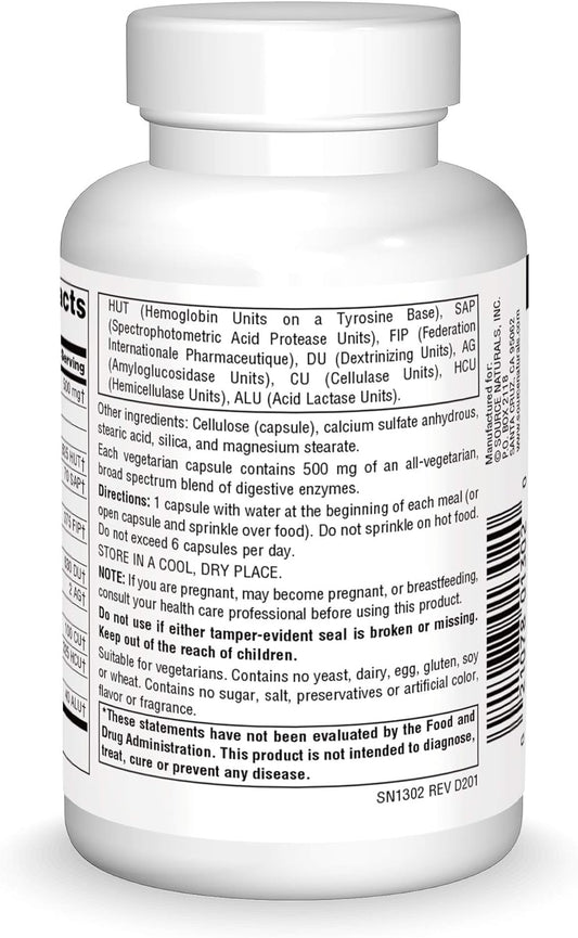 Source Naturals Essential Enzymes 500Mg Bio-Aligned Multiple Enzyme Supplement Herbal Defense For Digestion, Gas, Constipation & Bloating Relief - Supports Immune System* - 120 Vegetarian Capsules