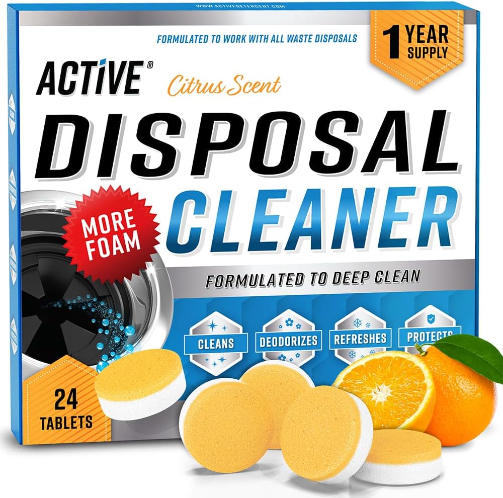 Garbage Disposal Cleaner Deodorizer Tablets - 24 Pack, New Powerful Xl Foaming Tablet - Fresh Citrus Foam Sink Garburator Disposer Freshener, Natural Kitchen Drain Cleaning Care - 1 Year Supply