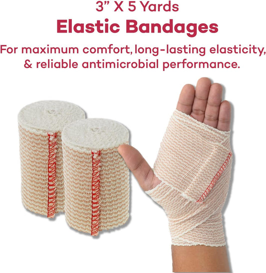 Dealmed 3" Elastic Bandage Wrap With Self-Closure – 2 Elastic Bandages, 5 Yards Stretched Compression Bandage Wrap, Wound Care Product For First Aid Kit And Medical Facilities