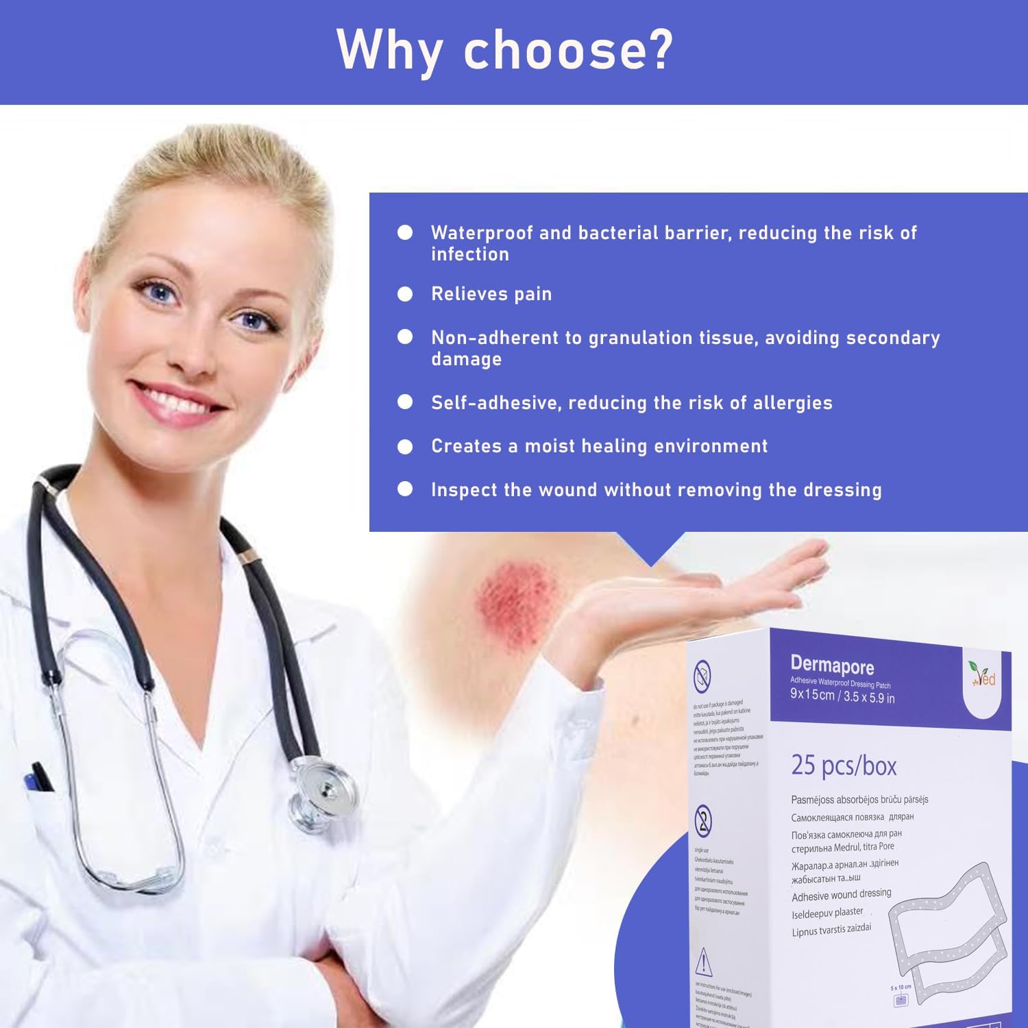 VED Dermapore Waterproof Adhesive Wound Dressing- Suitable for cuts and grazes, Diabetic Leg ulcers, venous Leg ulcers, Small Pressure sores- Medium, 9 x 20cm (Pack of 25) : Amazon.co.uk: Health & Personal Care