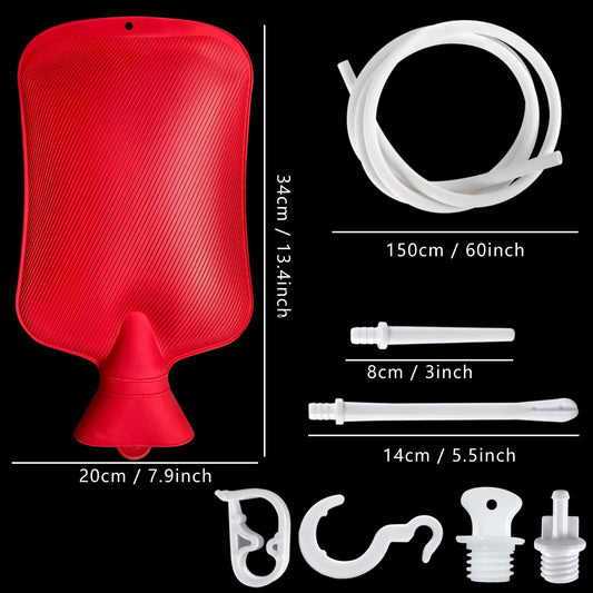 2 Quart Home Enema Bag Kit with Hose Enema Tips and Controllable Water Flow Clamp- Enema Bag for Colon Cleansing Enemas?Red?