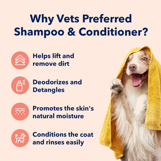 Vets Preferred Dog Shampoo And Conditioner - Dog Wash Pet Shampoo - Moisturize, Deodorize, And Detangle - Hypoallergenic Dog And Puppy Shampoo With Coconut, Palm, Oatmeal, & Aloe – 16 Fl Oz