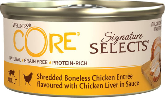 Wellness CORE Signature Selects, Wet Cat Food, Cat Food Wet in Sauce, Grain Free Cat Food, High Meat Content, Shredded Boneless Chicken, 24 x 79 g?10631