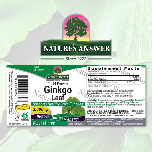 Nature's Answer Ginkgo Leaf, 1- Ginkgo Biloba Extract Alcohol Free | Promotes Cognitive Function | Mental Clarity | Natural Energy Booster