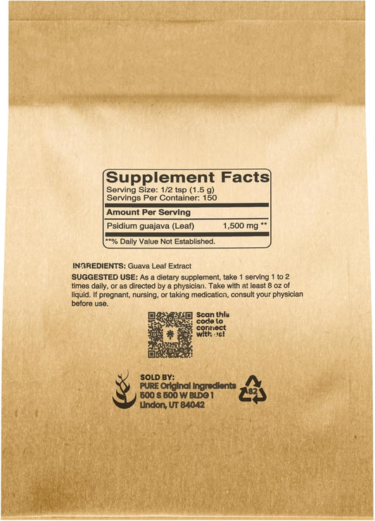 Pure Original Ingredients Guava Leaf Powder, 8 Oz, 4:1 Extract, Herbal Supplement, Pure & Undiluted