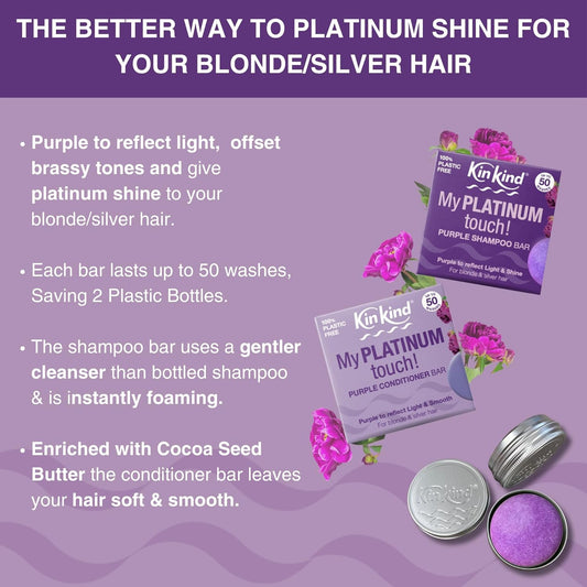 Kinkind My Platinum Touch! Purple Shampoo Bar & Conditioner Bar Set For Platinum Shine On Blonde & Silver Hair - Up To 50 Washes - Travel Essentials With 2 Kinkind Travel Tins