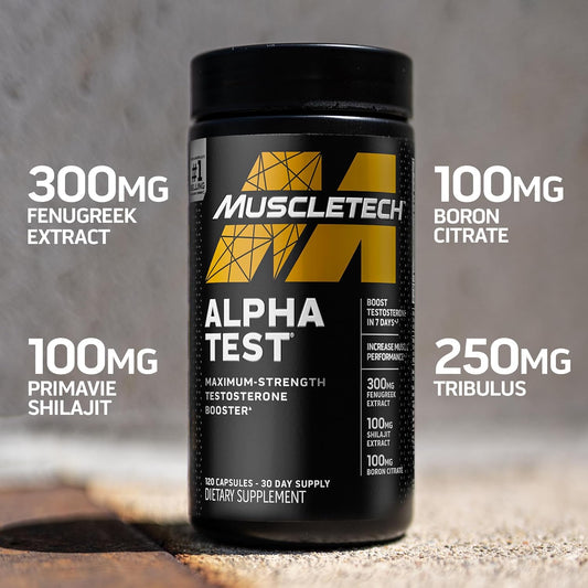 Testosterone Booster For Men, Muscletech Alphatest, Tribulus Terrestris & Boron Supplement , Max-Strength Atp & Test Booster, Daily Workout Supplements For Men, 120 Pills (Package May Vary)