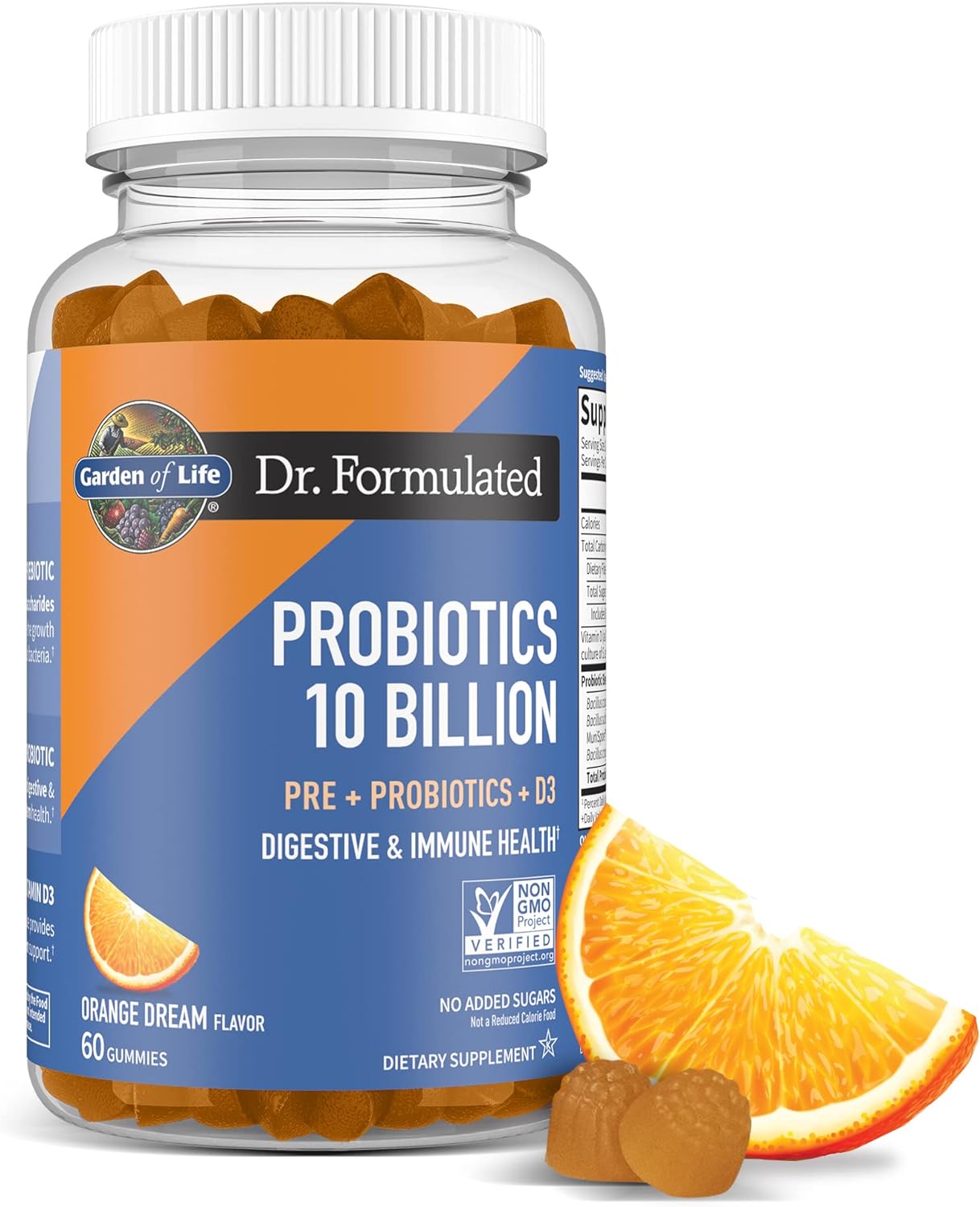 Garden Of Life Dr Formulated 10 Billion Cfu Prebiotic Fiber & Probiotic Gummies With Vitamin D3 For Digestive And Immune Health  Gluten Free, Non Gmo, No Added Sugar, Orange Dream Avor, 60 Gummies