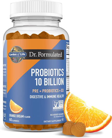 Garden Of Life Dr Formulated 10 Billion Cfu Prebiotic Fiber & Probiotic Gummies With Vitamin D3 For Digestive And Immune Health  Gluten Free, Non Gmo, No Added Sugar, Orange Dream Avor, 60 Gummies