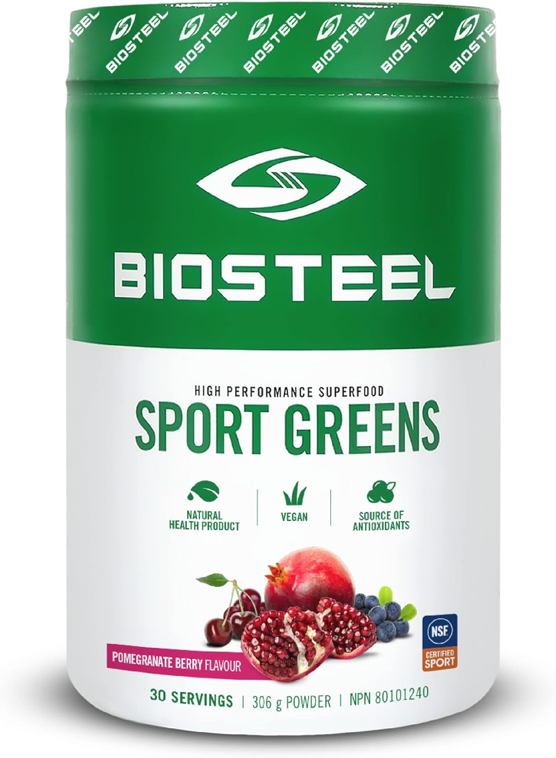 Biosteel Sport Greens Powder, High Performance Superfood Supplement, Non-Gmo Formula, Pomegranate Berry, 30 Servings