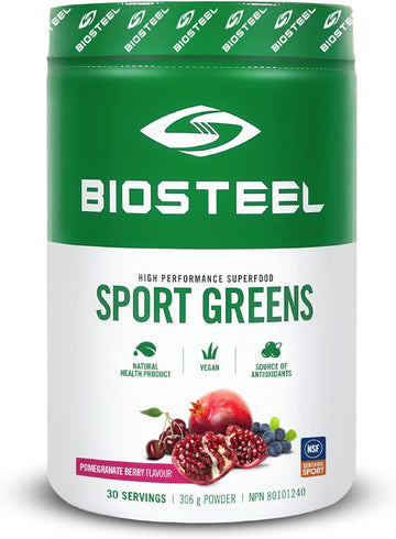 Biosteel Sport Greens Powder, High Performance Superfood Supplement, Non-Gmo Formula, Pomegranate Berry, 30 Servings