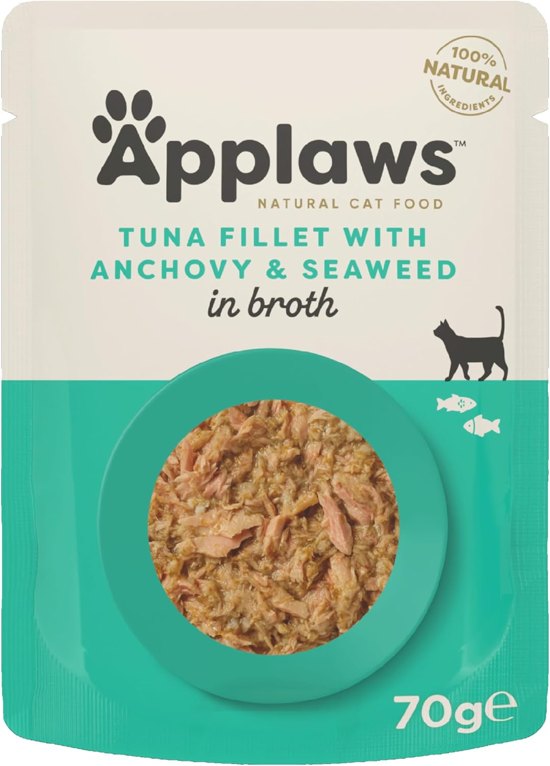Applaws 100% Natural Wet Cat Food, Tuna Fillet with Anchovy in Broth, Pack of 12 x 70g Pouches?9100946