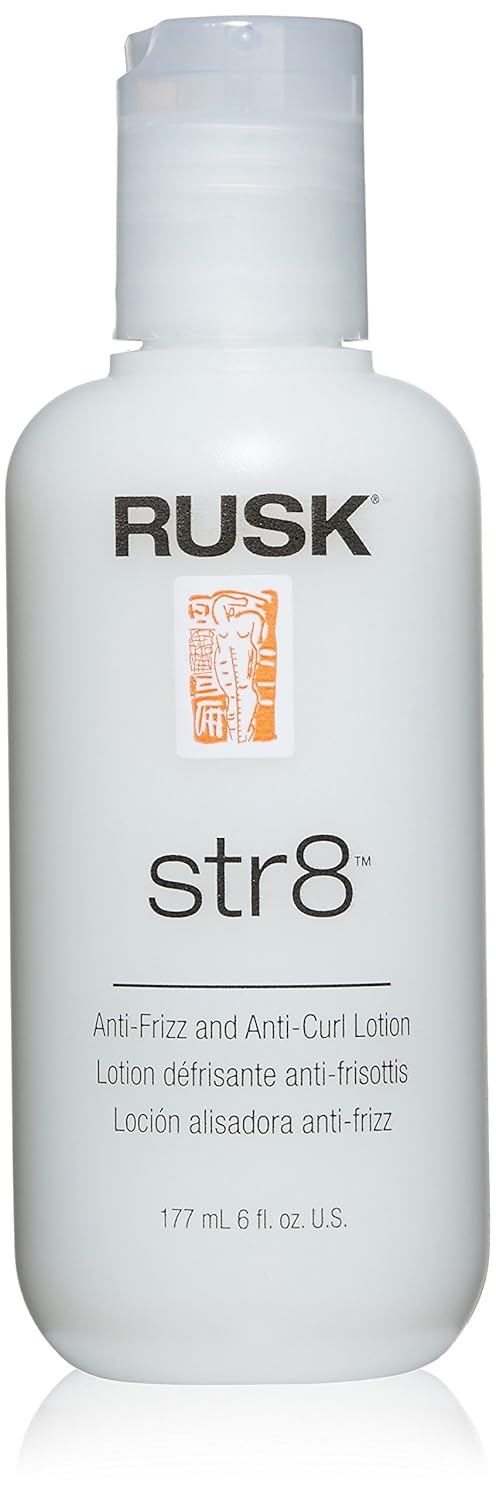 Rusk Designer Collection Str8 Anti-Frizz And Anti-Curl Lotion, Light, Greaseless, Temporarily Removes Curl And Eliminates Frizz, White 6 Oz