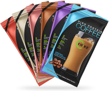 Chike High Protein Iced Coffee Sampler Pack, 20 G Protein, 2 Shots Espresso, 1 G Sugar, Keto Friendly And Gluten Free, 6 Single Serve Packets