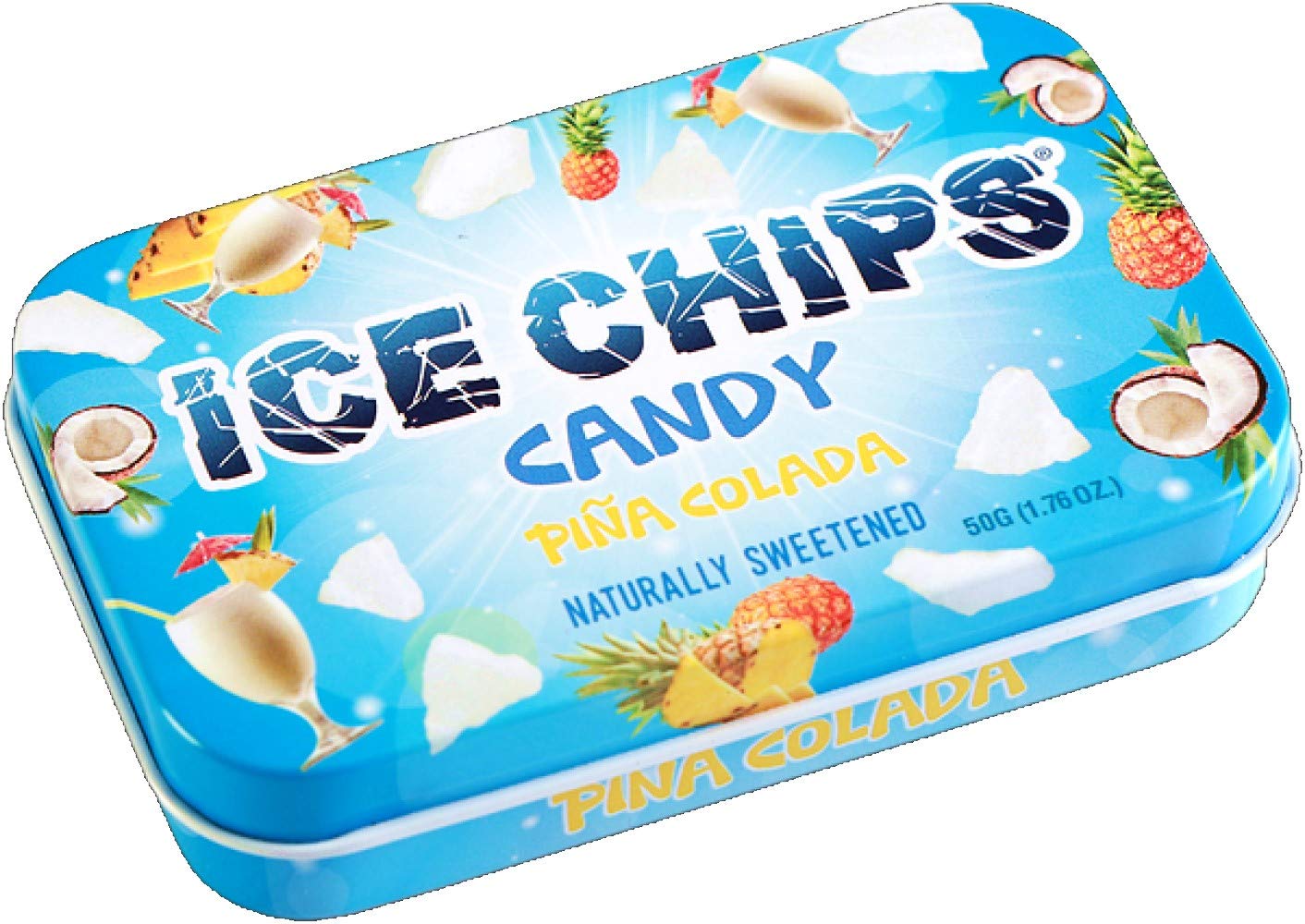 Hand Crafted Candy Tin Pina Colada Ice Chips Candy 1.76 Oz Candy