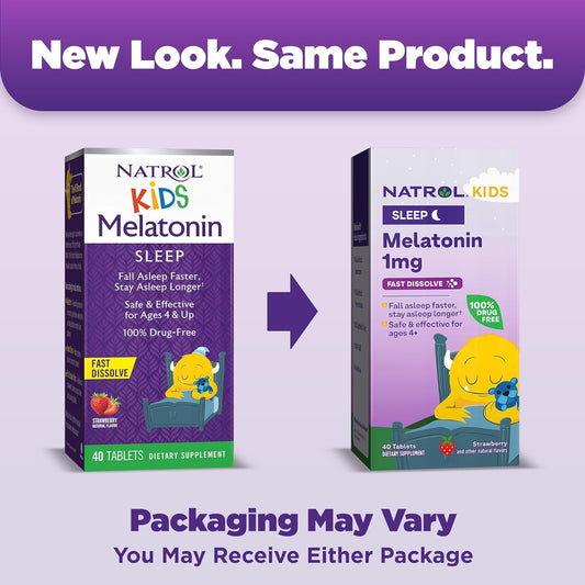 Natrol Kids Fast Dissolve Melatonin 1 mg, Dietary Supplement for Restful Sleep, Sleep Tablets for Kids, 40 Strawberry-Flavored Melatonin Tablets, 40 Day Supply