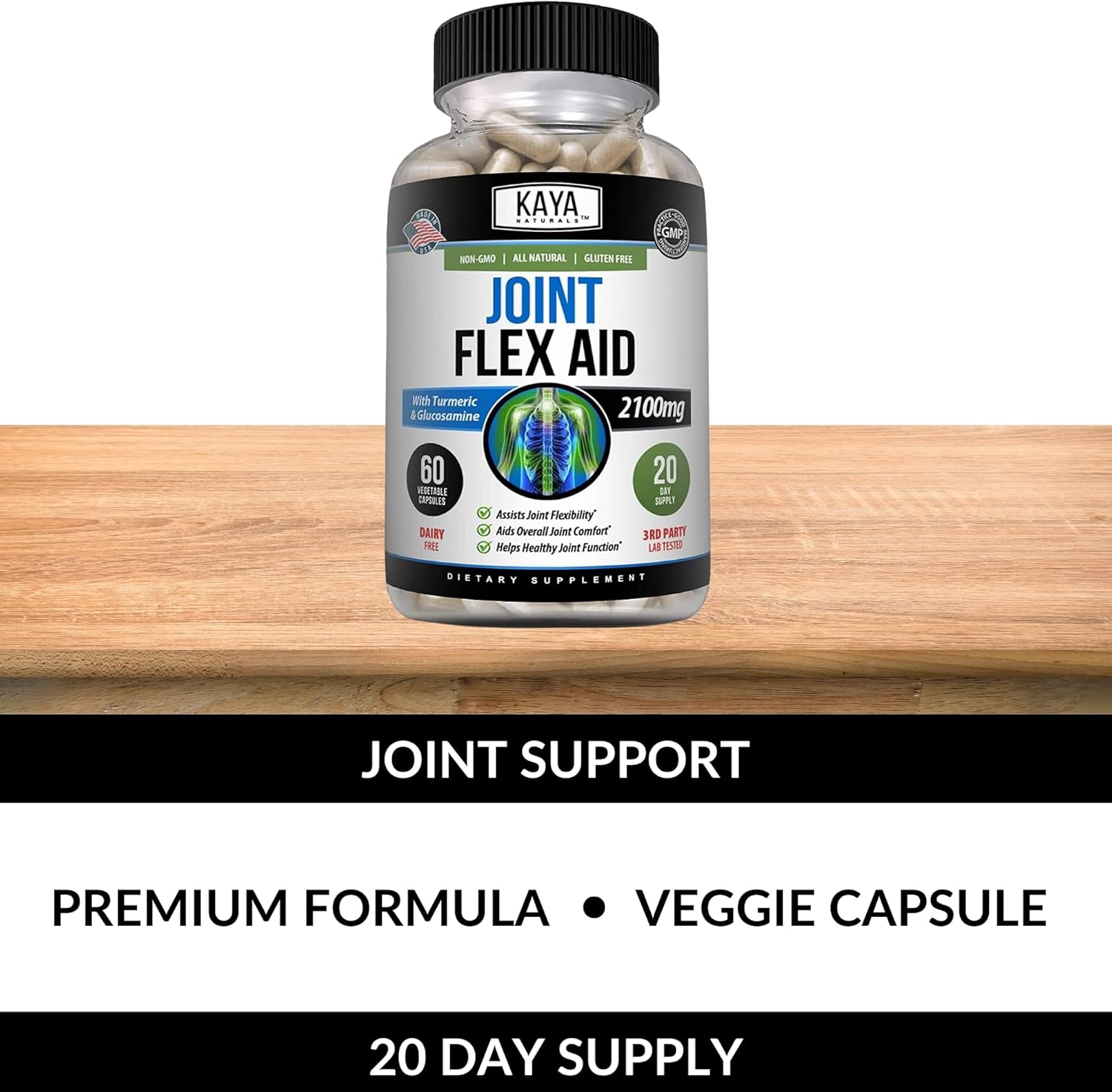 Kaya Naturals Joint Flex Aid | Joint Support Supplement for Men and Women | Turmeric Capsules | for Overall Knee Support and Joint Health (60 Count) : Health & Household