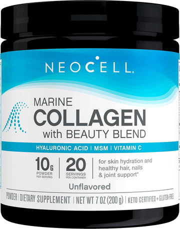 NeoCell Marine Collagen with Beauty Blend; for Skin Hydration; Healthy Hair, Nails and Joint Support; Keto Certified, Gluten Free; Unavored Powder, 7 s, 20 Servings