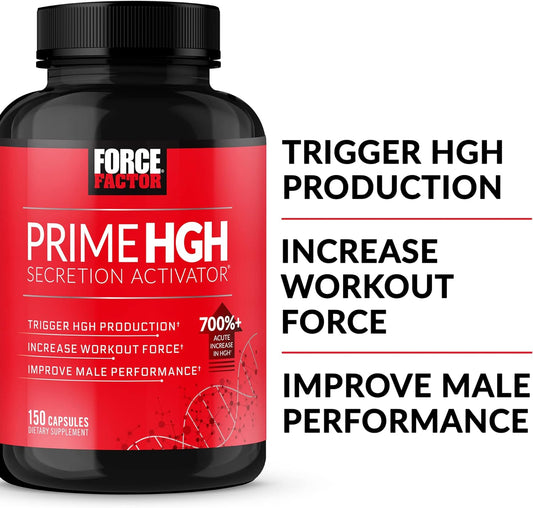 FORCE FACTOR Prime HGH Secretion Activator Supplement for Men with L-Arginine and L-Glutamine to Trigger HGH Production, Boost Workout Force, and Improve Athletic Performance, 150 Capsules