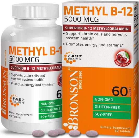 Methyl B12 5000 Mcg Vitamin B12 Methylcobalamin Lozenges + Super B Vitamin B Complex Sustained Slow Release