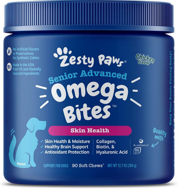 Zesty Paws Skin & Coat Bites For Dogs – Fish Oil Soft Chews With Omega-3 Fatty Acids Epa & Dha - Skin, Coat, Antioxidant & Immune Support - Advanced - 90 Count