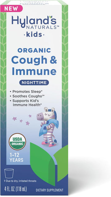 Hyland'S Kids Nighttime Organic Cough Syrup & Immune Support With Agave, Elderberry & Pomegranate - Soothes Cough And Cold, & Supports Immunity - 4 Fl. Oz