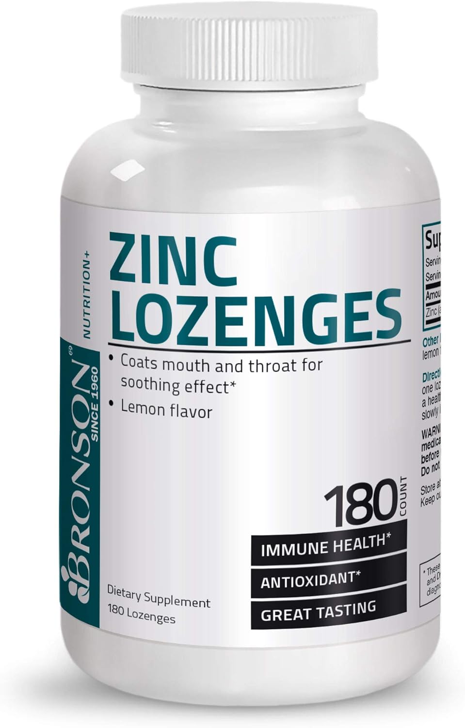 Bronson Zinc Lozenges Antioxidant & Immune Support Supplement Lemon Flavored, 180 Chewable Tablets : Health & Household