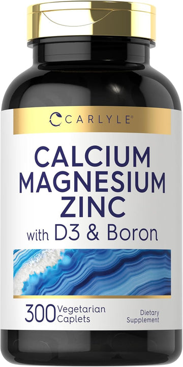 Carlyle Calcium Magnesium Zinc With Vitamin D3 And Boron | 300 Caplets | Vegetarian, Non-Gmo Supplement