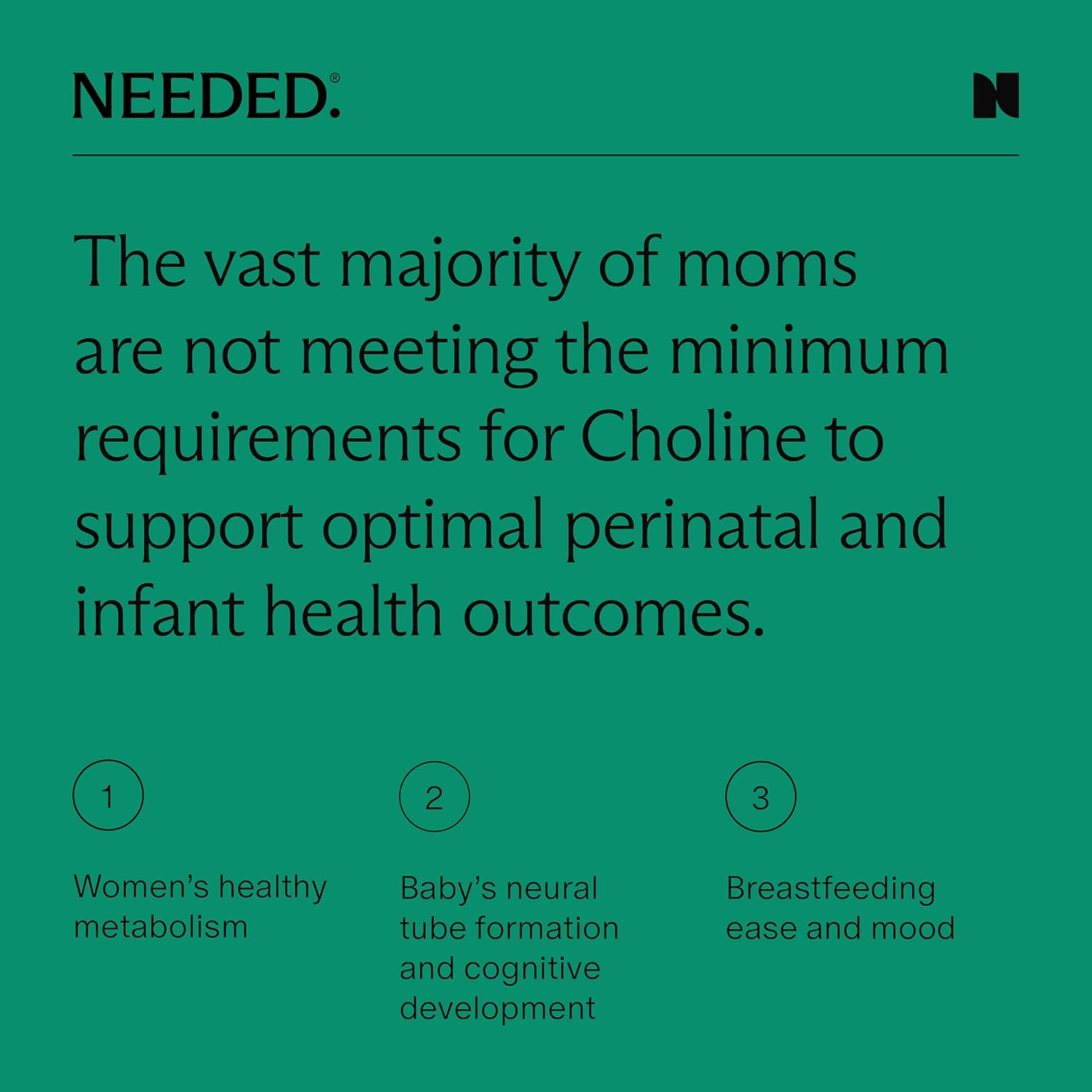 Needed. Prenatal Choline - Optimal Prenatal Choline Add On, 250Mg Talc-Free Filler, Heavy Metals Free, Brain Development in Utero/Early Life, with VitaCholine, Non-GMO, Allergen Free 60 Capsules : Health & Household