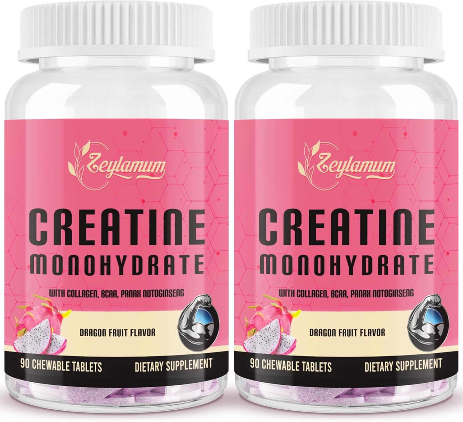 Creatine For Women, With Hydrolyzed Collagen, Bcaa(2:1:1) & Panax Notoginseng Extract, Creatine Chews For Women Booty Gain, Lean Muscles, Recovery & Energy, Vegan, Sugar Free Creatine, 30 Servings