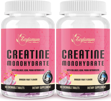 Creatine For Women, With Hydrolyzed Collagen, Bcaa(2:1:1) & Panax Notoginseng Extract, Creatine Chews For Women Booty Gain, Lean Muscles, Recovery & Energy, Vegan, Sugar Free Creatine, 30 Servings