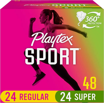 Playtex Sport Tampons, Multipack (24Ct Regular/24Ct Super Absorbency), Fragrance-Free - 48Ct