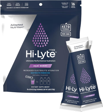 Hi-Lyte Pro Hydration Packets - 16 Individual Drink Packets | Acai Berry | Flavored Electrolyte Powder Packets | Sugar-Free, Zero Carb, Zero Calorie