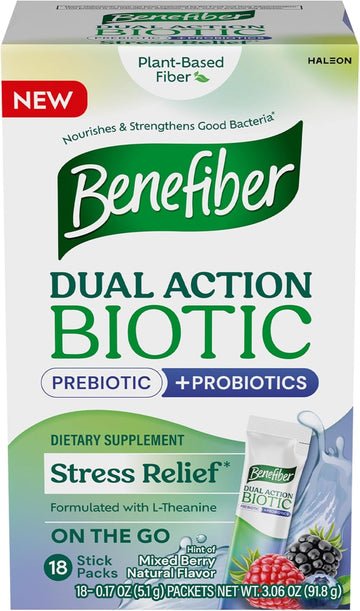 Benefiber Dual Action Biotic Plus Stress Relief, 18 Count Stick Packs