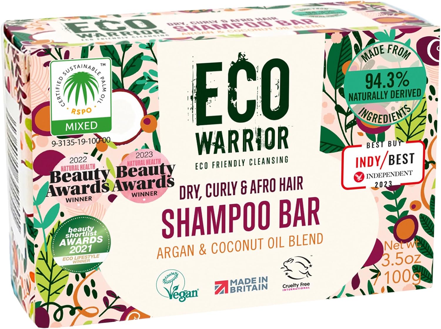 Eco Warrior Dry Hair Shampoo Bar - Vegan, Cruelty Free, No Sls Or Parabens, Deeply Nourishing Argan & Coconut Oil, Marshmallow Extract For Soft Dry Hair, Little Soap Company, 100G