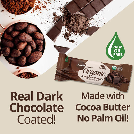 NuGo Organic Double Dark Chocolate with Sea Salt, 10g Vegan Protein, Gluten Free, 12 Count