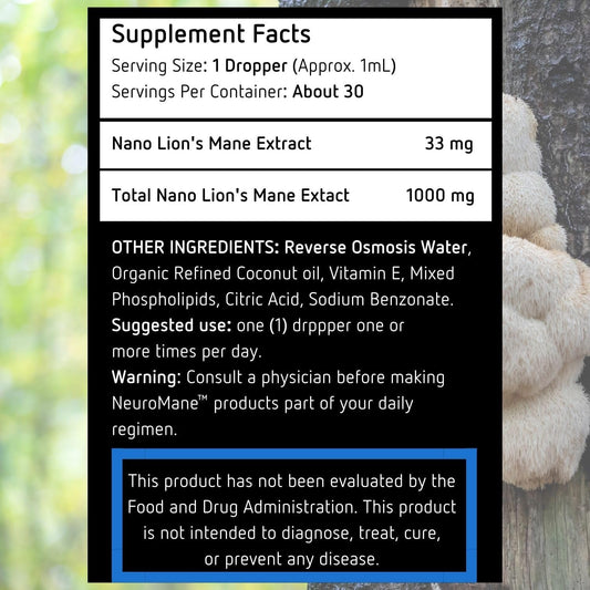 Organic Nano Lions Mane Extract | Extracted with Nanotechnology | Premium Adaptogen Brain Supplement for Memory and Focus | Instant Absorption | 1 Fl oz