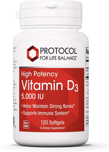 Protocol Vitamin D3 5,000 IU - Bone & Teeth Support* - Dietary Supplement for Immunity & Bone Mineralization* - Extra Virgin Olive Oil - Non-GMO, Halal, Keto-Friendly - 120 Softgels