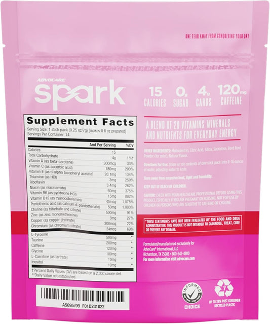 Advocare Spark Vitamin & Amino Acid Supplement - Focus & Energy Drink Powder Mix With Vitamin A, B-6, C & E - Also Includes L-Carnitine & L-Tyrosine - Fruit Punch - 10.5 Oz