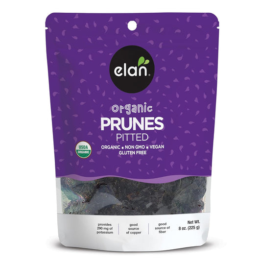 Elan Organic Pitted Prunes, Natural Dried Fruit, No Sugar Added, Sulphite-Free, Non-Gmo, Vegan, Gluten-Free, Kosher, Healthy Snack, Dried Plums, 8 Pack Of 7.9 Oz