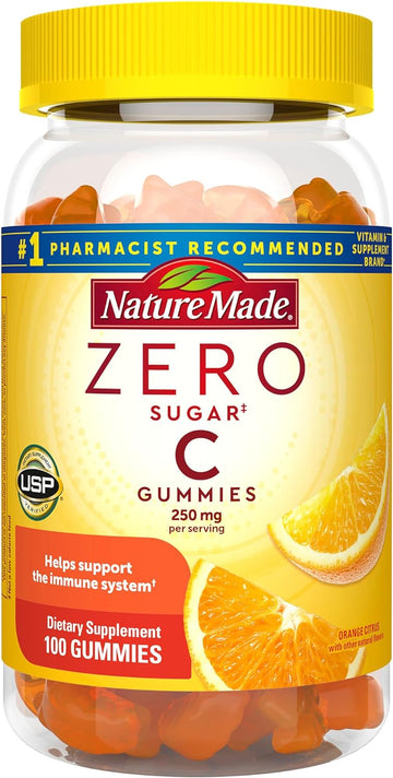 Nature Made Zero Sugar Vitamin C Gummies 250 mg per Serving, Immune & Antioxidant Support, 100 Sugar Free Gummies, 50 Day Supply